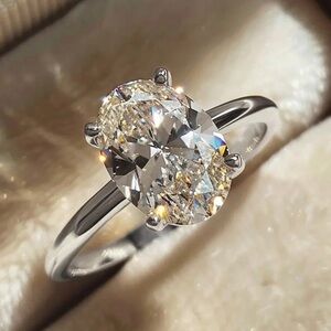 3Ct OVAL VVS Cut 4 Prong Setting Solitaire 925 Ring